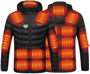 KUIH Heated Jackets for Men USB Electric Body Warmer Heated Down Jacket Outdoor Hooded Heating Coat with 21 Heated Zones 3 Levels Electric Coat Heated Clothing Winter Down Coats for Motorcycle Skiing