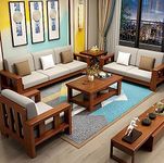 SARSWATI FURNITURE Solid Sheesham Wood 6 Seater Sofa Set For Living Room | Wooden Sofa Set For Home & Office Furniture, Brown