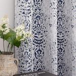 84 Inch Length Navy Blue Pattern Curtains for Living Room 2 Panel Set Grommet Damask Medallion Print Textured Grey Cream White Jacquard 50% Blackout Darkening Window Curtain Drapes for Bedroom