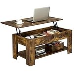 Yaheetech Rustic Lift Top Coffee Table w/Hidden Compartment & Storage Space - Lift Tabletop for Living Room Furniture, Rustic Brown