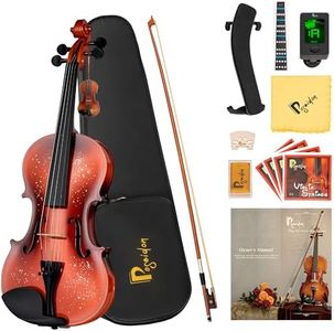 Poseidon Violin for Beginner, Full Size Violin Set for Student Spruce Acoustic Violin Fiddle with Case, Bow, Rosin, Horse Bridge, Extra 4/4 Strings Full Set, Shoulder Rest, Tuner - Christmas Red
