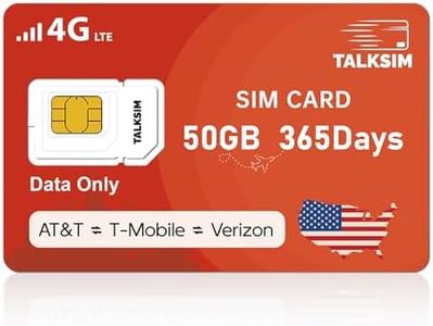 Data SIM Card 50GB 365Days Support Verizon, AT&T and T-Mobile, 4G LTE USA SIM Compatible with Unlocked Security Camera/Router/Mobile WiFi Hotspot/Tablet/Hunting Trail Camera iot Devices
