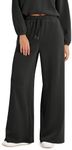 ODODOS Women's Modal Soft Extra Wide Leg Pants with Pockets Drawstring High Waist Pull-On Casual Pants, Black, Small