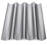 ilauke Baguette Baking Tray Perforated French Stick Loaf Baking Molds Pan for 4 Baguettes（Silver）