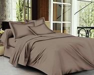 Trance Home Linen Zippered 100% Cotton 400 TC Plain King Size Duvet Cover Quilt Cover Blanket Cover Razai Comforter Cover with 2 Pillow Covers (102 x 110 inch - Brown Grey)