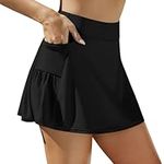 CharmLeaks Swim Skirt Bottoms Women High Waisted Side Pockets Tankini Skorts Swimsuit Bottoms with Built-in Short Black M