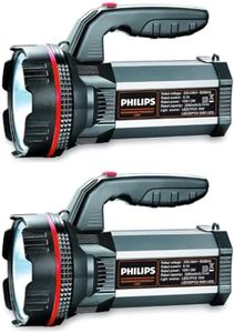 PHILIPS Blaze Multi-Functional Long Range LED Torch with Rechargeable Emergency Light (Black, Standard), Pack of 2