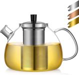 ecooe 1500ml(51oz) Glass Teapot with Removable Stainless Steel Infuser for Stovetop Safe, Glass Blooming Tea Pot for Loose Tea, Glass Tea Kettle with Strainer, Large Clear Teapot for Tea Party