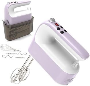 Yomelo 9-Speed Digital Hand Mixer Electric, 400W Powerful DC Motor, Hand Mixer Electric Handheld with Snap-On Storage Case, 5 Stainless Steel Accessories, Beaters, Dough Hooks, Whisk(Lilac Purple)