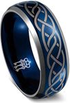 Three Keys Jewelry Mens Tungsten Carbide Unisex Laser Celtic Knot Blue Wedding Bands Rings for Men 8mm Comfort Fit Vintage Size 11.5