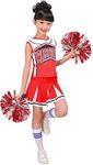 LOLANTA Girls Red & Blue Cheerleader Costume attach Pom Poms Socks, Kids Cheer Outfit Carnival Fancy Dress, Red, 8-9 Years, 140