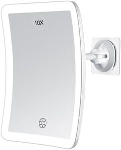 FASCINATE Espejo Maquillaje con Luz LED Aumento 10X Afeitado Espejo, Espejo de Baño, Espejo de Aumento de Pared, Espejo de Vanidad Rotación 360°, Carga con Batería
