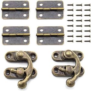 SDTC Tech Retro Design Jewelry Box Antique Right Latch Hook and Vintage Bronze Hinge with Matching Screws Kit for Decorative Cabinet Small Wooden Box Project (2X Hasp Catch + 4X Hinges)