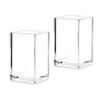 2 Pack Acrylic Pen Pot Acrylic Pen Pencil Holder Cup Desktop Stationery Makeup Brush Storage Organizer Candy Box for Desk Table, Office School Supplies 6.5 x 6.5 x 10 cm (Clear Color - 2 Pack)