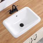 DEHOMEN Bathroom Vessel Sink 21 Inch Drop In Bathroom Sink Rectangular Semi Recessed Sinks with Overflow White Ceramic Small Vanity Sinks for Bathrooms