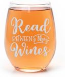 Read Between The Wines Stemless Wine Glass - Book Club Gift, Book Worm Gift, Book Lover Gift, Funny Wine Saying, Bookish Wine Gift