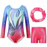 Hovershoes Gymnastics Leotards for Girls Sparkle Colorful Dancing Athletic Leotard with Glitter Tumbling Dance Shorts and Headband for 5-14 Years Kids Teens