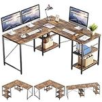 Bestier L Shaped Desk with Shelves Reversible Corner Desk 240CM Industrial Long Table Stable Desk L Shape Computer Workstation with 3 Cable Holes