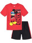 Disney Mickey Mouse Toddler Boys Athletic Graphic T-Shirt and Mesh Shorts Set Red 2T