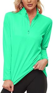 KINSWT Womens UPF 50+ Sun Protection Long Sleeve Yoga Clothes Performance T-Shirt Athletic Top Outdoor Hiking Performance Shirt Green X-Large