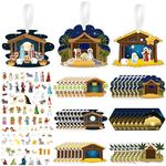 48 Sets Make a Nativity Scene Sticker Craft Kit Christmas Nativity Crafts Kits DIY Nativity Set with Nativity Scene Cardboard and Rope for Games Christmas Party Gifts Supplies