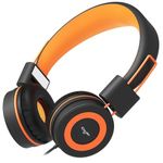 ELECDER i37 Kids Headphones for School Children Girls Boys Teens Foldable Adjustable On Ear Headphones with 3.5mm Jack for Smartphones Chromebook Laptop Computer PC Tablets Travel Black/Orange
