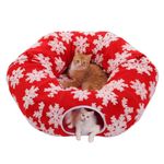 PAWZ Road Christmas Cat Tunnel with Bed for Indoor Cats, 2 in 1 Donut Cat Tunnel Bed under Christmas Tree, Cat Play Tunnel Toy with Washable Cushion for Kittens, Puppies and Rabbits, Diameter 85cm,Red