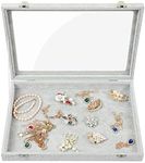 STYLIFING Jewelry Organizer Box, Velvet Jewelry Tray with Clear Lid Jewelry Display Case for Rings Earrings Necklace Bracelet Watch