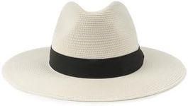 Zylioo L-XL Straw Panama Hats for Big Heads Large Summer Beach Sun Hat Big Wide Brim UV Holiday Hat for Men Women