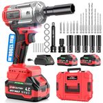 XIAZIR Cordless Impact Wrench 1200Nm, Impact Driver & Impact Drill 1/2" Brushless Power Tool with 2×4.0Ah Batteries, 5 Sockets, 8 Drill Bits, 5 Driver Bits, Extension Bar & Adapter for Car, Van & DIY