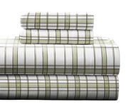 Pointehaven Heavy Weight Printed Flannel Twin Extra Long Sheet Set, Plaid, Sage