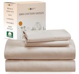 California Design Den Soft 100% Cotton Sheets King Size Bed Sheets Set with Deep Pockets, 4 Piece King Sheets Set with Sateen Weave, Cooling Sheets (Beige)