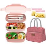 JBGOYON® Bento Lunch Box Set - 3 Stackable Containers for Adults and Kids，lunch box for women- Includes Lunch Bag, Leak-Proof and BPA-Free - Built-in Utensil Set - Dishwasher Safe (Pink)