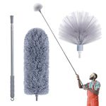 IVYROLL Microfiber Feather Duster, Cobweb Duster with 100” Extension Pole, Dusters for Cleaning, Bendable Head, Washable Duster for Ceiling, Fan, Furniture