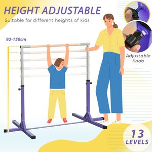HOMCOM Adjustable Gymnastics Bar – Purple Training Equipment