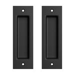 SMARTSTANDARD 2 Pack Flush Pull 6 1/2" Matte Black Inset Handle, Recessed Finger Pull for Sliding Barn Door, Closet, Pocket Door