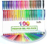 Lineon 100 Pack Gel Pens Set, 50 Colors Gel Pens with 50 Refills Gel Pen Set for Adult Coloring Books Drawing Doodling Art Markers