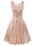 GRACE KARIN Dinner Dance Sequins Dress Vintage Event Cocktail Rockabilly Ruffled A-line Flared Dress M Sequin Rose Gold