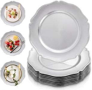 PROY 100 Pack Silver Charger Plates with Beaded Rim, 13 Inch Round Silver Chargers for Dinner Plates, Table Chargers for Table Setting, Wedding