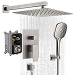 CASAINC 10 Inch Shower Set, Wall Mounted Rainfall Shower Head with 3-Spray Handheld Shower System Luxury Shower Valve and Trim Kit (Brushed Nickel)