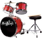 Music Alley Junior Drum Kit for Kids with Kick Drum Pedal, Drum Stool & Drum Sticks - Red