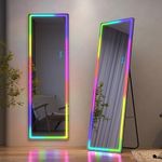 LVSOMT 63" x 18" RGB LED Mirror, Full Length Floor Mirror with Lights, Free Standing & Wall Mount Mirror, Full Body Lighted Mirror, Bedroom Light Up Mirror Stand Up Mirror (Black)