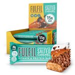 FULFIL Vitamin and Protein Bars, Chocolate Salted Caramel Flavour, Up to 20g High Protein Snacks, 9 Vitamins, Low Sugar FULFIL Protein Bars, 15 x 55 g