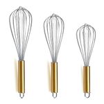 Berglander 3 Pack Gold Handle Whisks Stainless Steel 8",10",12", Titianium Plating Gold Handle Whisk, Beater,Wire Whisk Set Kitchen Whisk (Pack of 3)