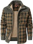 Flygo Men's Flannel Jacket Loose Plaid Sherpa Lined Flannel Shirt Snap Button Warm Winter Jackets Pockets(LightArmyGreen-3XL)