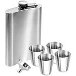 Anpro Hip Flask Gadget Set - Hip Whiskey Flask with Funnel and Four Cups in Stainless Steel (10 oz)