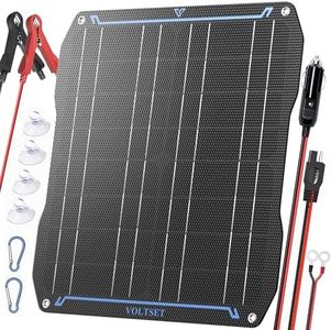 Voltset Chargeur de batterie de voiture à panneau solaire de 20 W, 12 V, ETFE, portable, étanche, chargeur de batterie de maintenance et de maintenance pour voiture, bateau, camping-car et moto