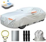 OWEEIO 30 Layers Car Cover for Automobiles All Weather Waterproof, Outdoor Snowproof UV Protection Windproof, Door Zipper, Soft Cotton, Heavy Duty Universal Car Covers, (Silver, Fit Sedans 201"-210")