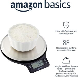 Amazon Basics Digital Kitchen Scale – LCD Display, Stainless Steel