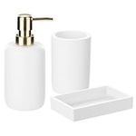 Navaris Decorative Bathroom Accessories Set - 3-Piece Bath Accessory Kit with Toothbrush Holder/Liquid Soap Dispenser/Soap Dish Tray - White